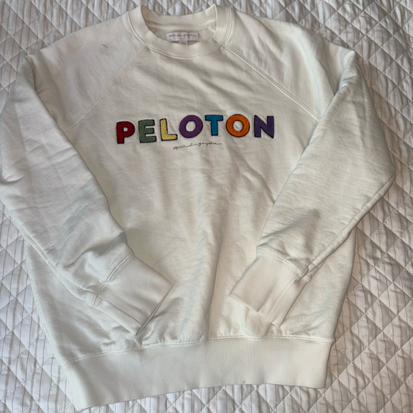 Peloton x Spiritual Gangster Sweatshirt Small Logo Crewneck White Pullover - Picture 1 of 6